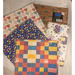 5 Vtg Wrapping Paper Birthday Flowers Gift Flat Fold Ephemera Journal Crafts New
